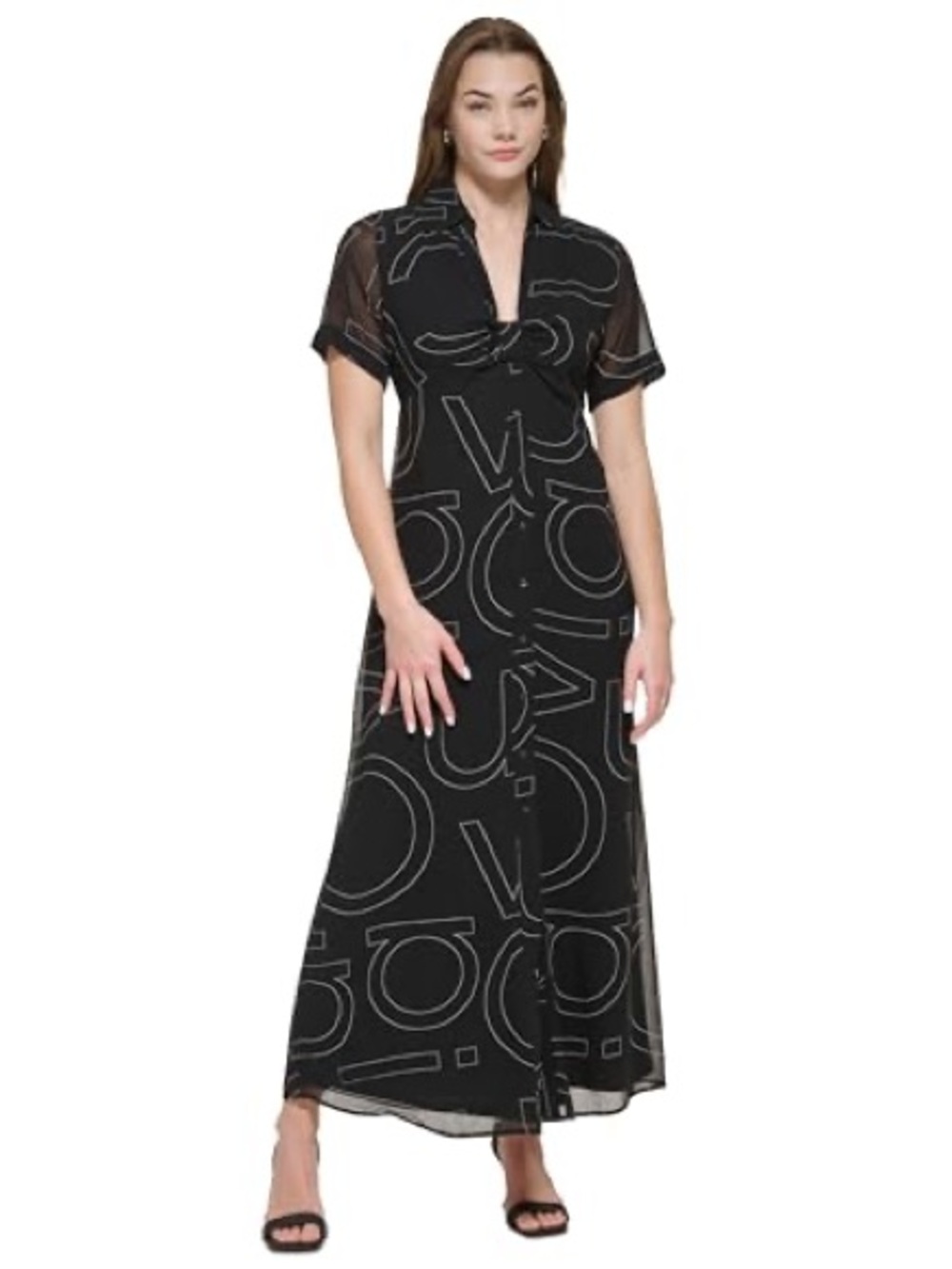 NWT - Calvin Klein Short Sleeve Logo Midi Shirtdress Black/White - Size 2